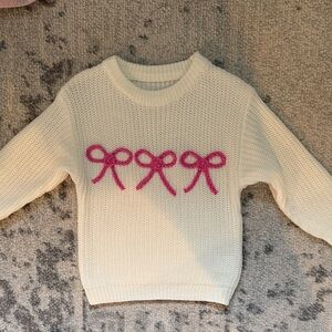 Toddler Cream Sweater with Pink Bow embroidery